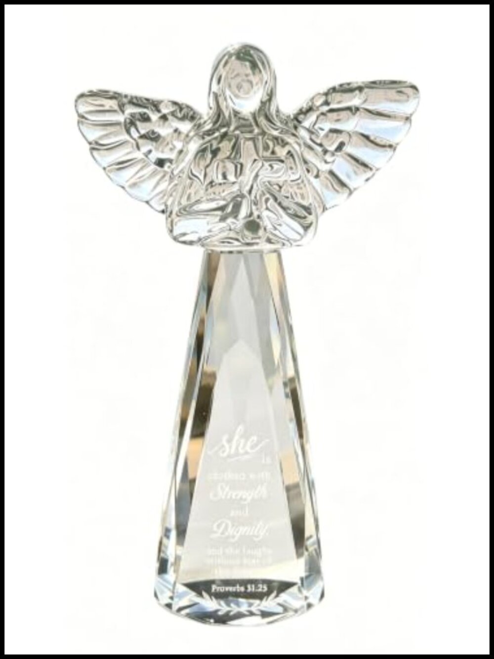 K9 Crystal Angel Figurine 6" Engraved Proverbs 31:25 Christian Gift